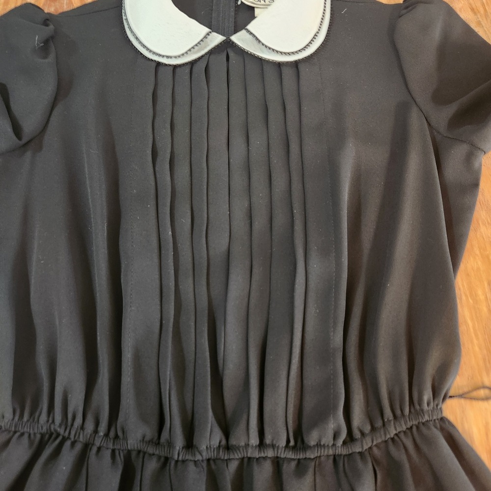 Vtg 80s Donna Morgan Small Pleated Sheer Chiffon Midi Dress Peter Pan Collar - Picture 13 of 15